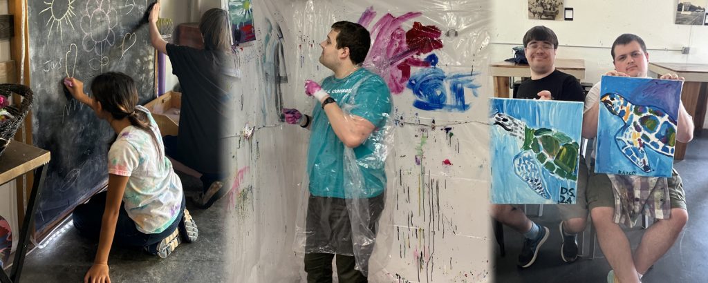 Collage of students doing various activities